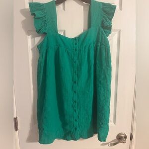Entro Teal Button-Down Blouse with Ruffled Straps